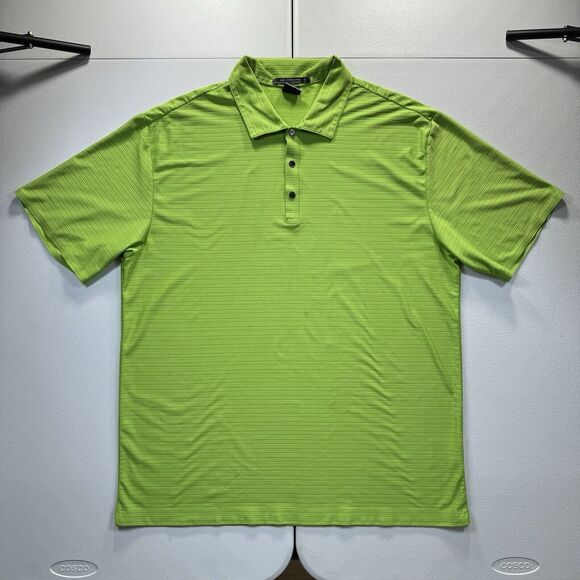 Nike‎ Tiger Woods Platinum Polo Shirt Mens XL Green Striped Dri-Fit Performance - Picture 1 of 9